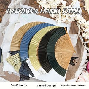 Éventail pliant personnalisé avec logo gravé, baleines en bois de bambou, pompon en soie ajouré, style oriental chinois, cadeau de mariage - Product Image 3