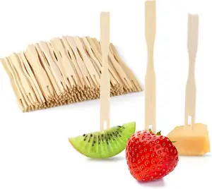 Mini bambu çatal 3.5 inç, küçük çatal tatlı, kokteyl çatal, tek kullanımlık ahşap/ahşap yiyecek kürdanları