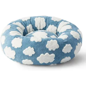 Tempat tidur bulat Lucu Modern dengan Jacquard Shaggy, tempat tidur anjing kucing kecil donat Anti licin