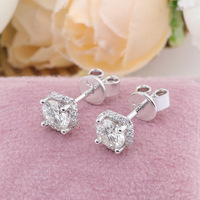Pendientes de tuerca de moissanita E-Color, clásicos de cuatro puntas, de cobre, con corte brillante, para mujer, de lujo ligero, a la moda, de nicho, con micro-pavé.