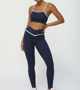Leggings de yoga pour femmes à taille croisée à contraste élevé, extensible dans les quatre sens, respirant, vêtements de sport de fitness, pantalon de course - Product Image 3