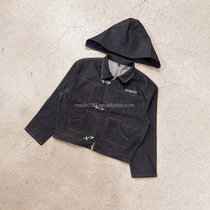 Blouson en jean pour homme personnalisé avec fermeture éclair amovible, style pompiers, avec boucle et fermoir de pompier, en denim japonais brut à lisière apparente - Product Image 1