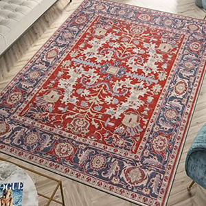Tapis de style persan rectangulaire, résistant aux taches, lavable à la main, tapis de salon, motif plantes et fleurs - Product Image 3