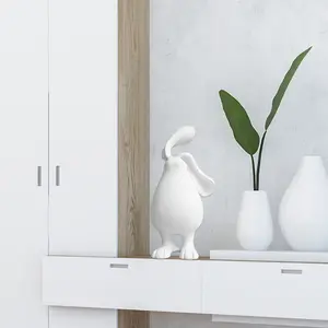 Modern simple resin white rabbit with headphones display model room porch decoration long-eared rabbit