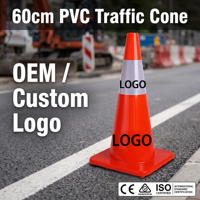 Cône de signalisation routière SMT incassable en PVC de 60 cm, monobloc, à rebondissement, pylon de sécurité résistant aux intempéries, orange fluorescent haute intensité