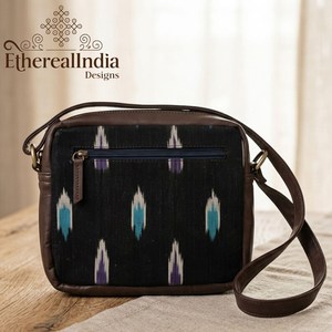 Handmade <b>Black</b> Ikat Crossbody Sling <b>Bag</b> Cotton Ethnic <b>Mini</b> Purse Boho Shoulder <b>Bag</b> - Product Image 3