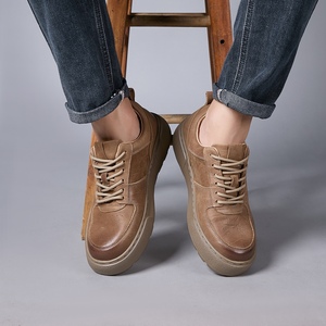 Baskets rétro pour hommes en cuir de vache véritable, basses, à lacets, avec semelle compensée pour la saison printemps-automne - Product Image 4