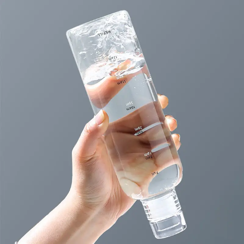 Durchsichtiger Milchsaft einfacher Becher Geschenk 750 ml große Kapazität Glas-Wasserflasche mit Zeitmarkierungs-Abdeckung für Wasser trinken