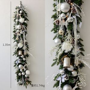 LINGKAI <b>Silver</b> White Christmas Garland Pre-lit Artificial Pine Greenery With Baubles Pinecones for Fireplace Decor - Product Image 5