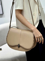 Tas Selempang Wanita Vintage Kulit PU Retro Jahitan Tali Karet Tas Bahu Crossbody Hardware Kapasitas Besar Tote