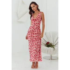 Mode nouveau design sexy sans manches moulante mini tricoté été Floral décontracté femmes Maxi robes