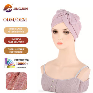 Turban noué de couleur unie pour femmes grand nœud Jersey tissu Beanie <span class=keywords><strong>bonnet</strong></span> de sommeil cheveux <span class=keywords><strong>Bonnet</strong></span> Polyester matériel pour femme musulmane - Product Image 1