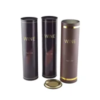 Conteneur en métal rond cylindrique pour vin, imprimé sur mesure, noir, pour emballage cadeau de vin de luxe