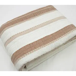 Soft Cotton Waffle Blanket Throw Weave King Queen White Jacquard Woven Blanket Washed Ochre Striped Luxury Beach Newborn