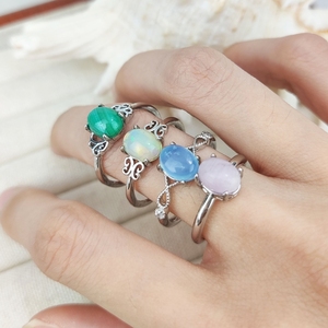 Bague en argent plaqué avec pierres précieuses 100% naturelles, opale, malachite, <span class=keywords><strong>kunzite</strong></span>, aquamarine, pierre ovale, bague simple réglable pour femmes - Product Image 1
