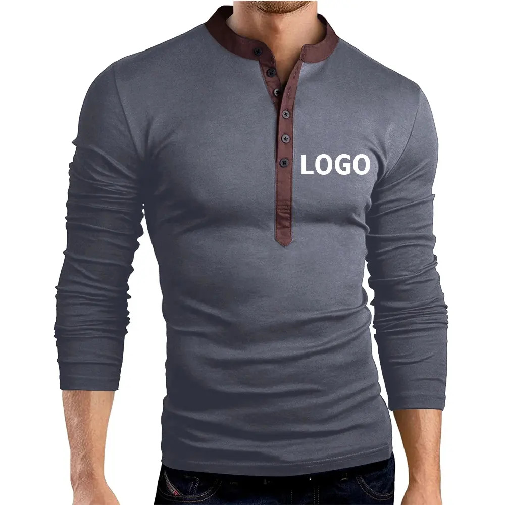 Custom button design two color contrast t-shirts slim fit men's fall clothes manufacturers casual men long sleeves button shirts