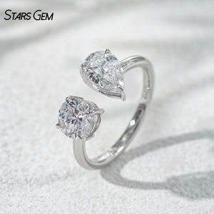 Anillo de Compromiso Ajustable de Oro Sólido de 10K StarsGem con Diamante Cultivado en Laboratorio IGI de 2.0CTW E VS, Corte Pera, Bañado en Rodio, Diseño Moderno - Product Image 1