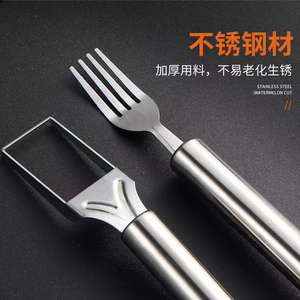 ที่ตัดแตงโมสแตนเลสแบบสองหัว พร้อมส้อมตัดผลไม้ อุปกรณ์ครัวอเนกประสงค์ 2 ชิ้น - Product Image 4