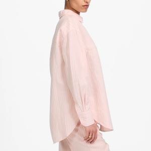 Conjunto de Lino Casual y Formal para Mujer, Primavera-Otoño 2025, Venta al Por Mayor, Alta Calidad, Personalizable, Camisa a Rayas de Manga Larga, 2 Piezas - Product Image 3