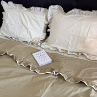 Parure de lit en coton à volants faite à la main, olive et ivoire, style bohème et campagnard, housse de couette douce à volants, tailles King et Queen, vente en gros OEM