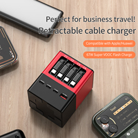 Station de charge rapide multi-ports PD avec 4 câbles USB-C rétractables intégrés, 7 ports de sortie, 35W QC3.0 18W, concentrateur de charge de bureau