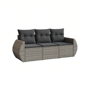 โซฟาหวายสีเทาสำหรับสวน 3 ที่นั่ง เฟอร์นิเจอร์กลางแจ้งพร้อมเบาะโพลีเอสเตอร์และโฟมความหนาแน่นสูง - Product Image 1