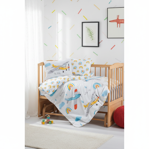 Juego de Ropa de Cama para Bebé 100% Algodón Orgánico, Edredón Azul Cielo Clásico Moderno, Almohada de Lactancia con Diseño de Dibujos Animados para el Sueño del Bebé - Product Image 3