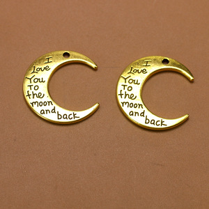 Ciondoli a forma di luna 'I LOVE YOU to the MOON and BACK' in lega di zinco color argento antico, per creazione fai da te, accessori per gioielli - Product Image 5