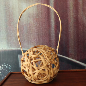 Cai Hongguang Handwoven Bamboo Basket Natural Color Decorative Vase Home Decoration - Product Image 1