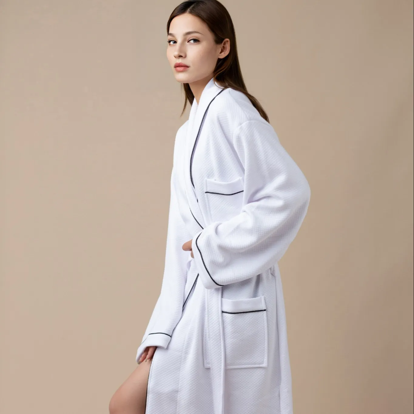 hotel luxury big kimono waffle robe 100% organic cotton custom weave bathrobe long unisex women