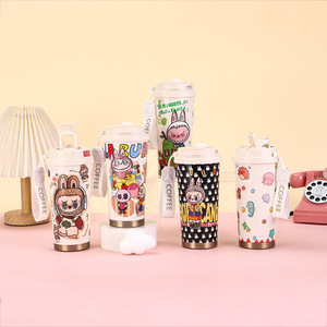 316 Stainless Steel Insulated Tumbler With Fabric Pattern And 3D Double Straw Coffee Cup For Travel - Product Image 2