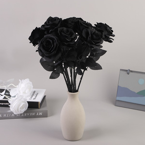 Costume de Fête des Morts d'Halloween, <span class=keywords><strong>Fausse</strong></span> <span class=keywords><strong>Fleur</strong></span> de Rose Noire et Blanche en Soie d'Imitation Sombre - Product Image 3