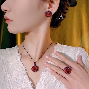 Fashion Eco-friendly Copper Jewelry <b>Earring</b> <b>Set</b> for Women 14-10mm Orange Red Cubic Zirconia Vintage Pendant <b>Earrings</b> Ring <b>Set</b> - Product Image 6