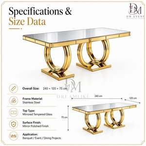 Mesa de Boda Rectangular Moderna de Acero Inoxidable Dorado con Base de Doble Anillo para Proyectos de Banquetes, Venta al Por Mayor - Product Image 4