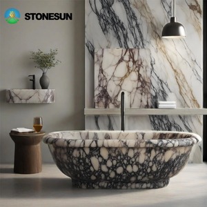 StoneSun Wholesale Calacatta Marble Solid Surface Bathroom <strong>Bathtub</strong> Natural Marble Freestanding <strong>Bathtub</strong> - Product Image 3