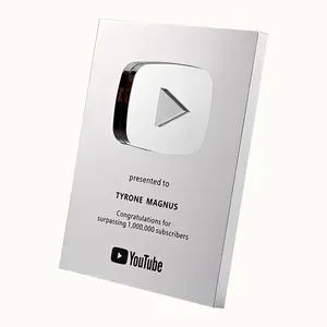 2024 แผ่นชื่อที่กําหนดเองทองเงินบัญชี Youtube พรีเมี่ยมโล่เกียรติยศถ้วยรางวัลเหรียญ Plaka de YouTube Dorada ปุ่มเล่นรางวัล