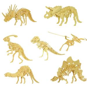 Puzzle en bois 3D fait main à assembler, thème dinosaure, cabine de chariot, moins de 50 pièces - Product Image 1