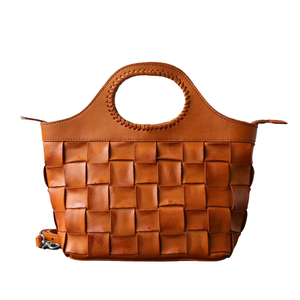 High Quality Women's Retro Vintage Style Handwoven Bag New Genuine Vegetable <b>Tanned</b> Cowhide Zipper Polyester Lining <b>Handbags</b> - Product Image 4