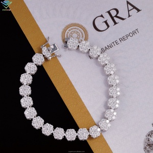 Bracelet de fleurs en argent fin, bracelet cubain en argent 925 plaqué or blanc, 7 pierres en moissanite, bracelet tendance - Product Image 4