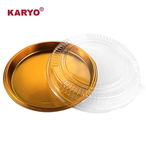 KY-251 Nampan Sushi Plastik Sekali Pakai Bulat Emas 25cm Baru dengan Tutup Anti Embun Wadah Penyimpanan Makanan Penutup - Product Image 1