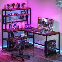 Bureau d'ordinateur en forme de L SENYU avec étagère, table de bureau en bois, étagères de rangement, poste de travail, mobilier pour la maison et l'étude