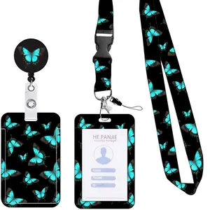 Hot Seller Card Holder Lanyard Vertical Retractable Butterfly Lanyard With ID Card Badge Holder In Stock