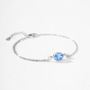 Bracelet chaîne en argent sterling S925 avec zircon bleu océan ovale pour femme - Bijou tendance pour tous les jours - Version en cuivre personnalisable - Product Image 3