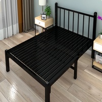 Cadre de lit simple en fer moderne avec boucle de rangement robuste, facile à assembler, gain de place, lit pour chambre d'hôtel