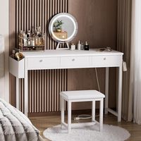 Coiffeuse avec miroir et éclairage, grand ensemble de coiffeuse avec chaise et prise de courant, table de maquillage pour chambre à coucher