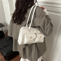 Sac à main Boston pour femme en PU grande capacité, avec fermeture éclair, en polyester, texturé, tendance, multi-compartiments, à porter sous le bras/à l'épaule