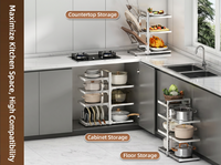 Étagère de rangement coulissante moderne à double niveau, réglable, robuste, résistante à la rouille, en fer, pour casseroles et poêles, avec rail coulissant pour armoire