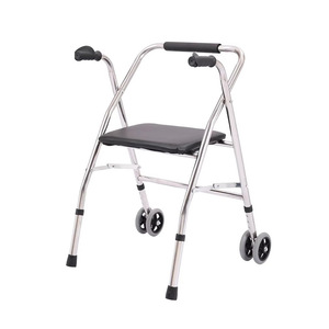 Stainless Steel <b>Walker</b> With Seat And Wheels For <b>Elderly</b> Mobility Aid - Product Image 1
