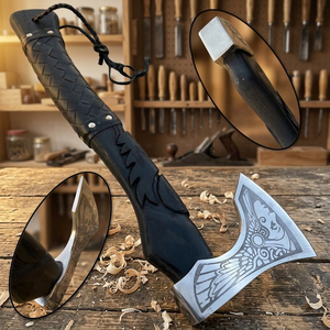 Hacha vikinga forjada a mano, hacha de acero al carbono hecha a mano, funda de cuero, hacha tipo tomahawk, hermoso regalo, hacha vikinga - Product Image 1