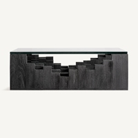 Table basse moderne en bois de manguier avec plateau en verre noir de luxe, écologique, pour salon